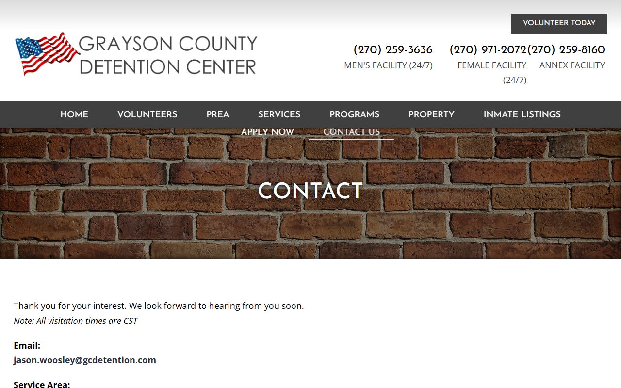 Grayson County Detention Center contact and visitation information