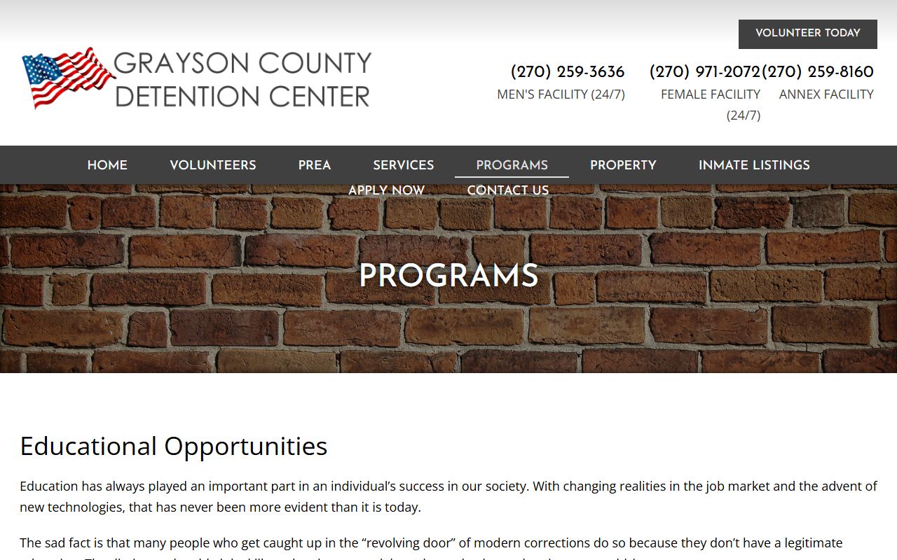 Grayson County Detention Center inmate programs information